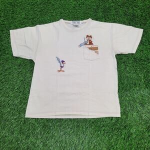 Vintage 90s Warner-Bros Cartoon Shirt Women L 20x24 Pocket-Tee
